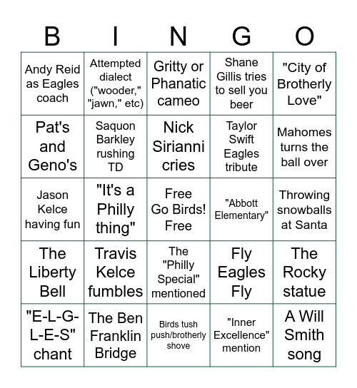 SUPER BOWL LIX Bingo Card
