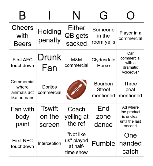 SUPERBOWL Bingo Card