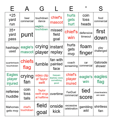 2025 super bowl bingo Card