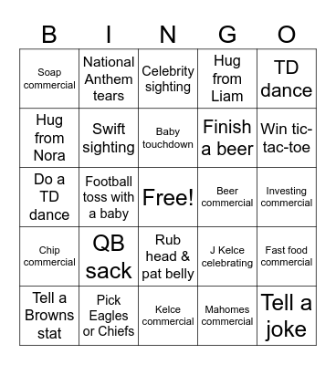 Superbowl Bingo!!!! Bingo Card