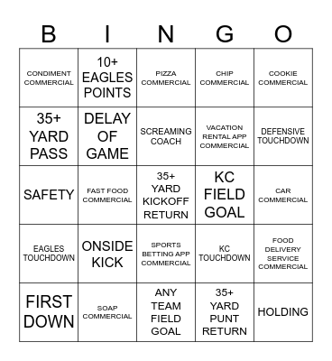 SUPERBOWL BINGO 2025 Bingo Card