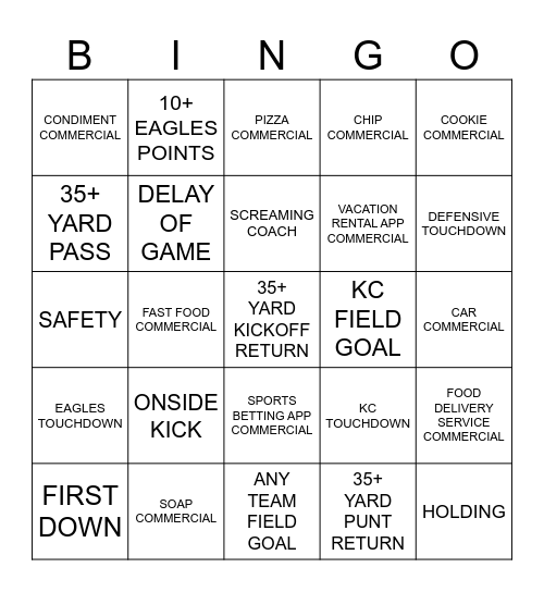 SUPERBOWL BINGO 2025 Bingo Card