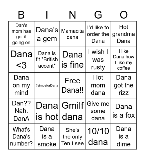 Dana Bingo Card