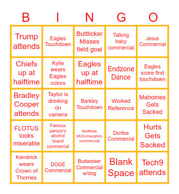 SUPER BOWL BINGO LIX Bingo Card