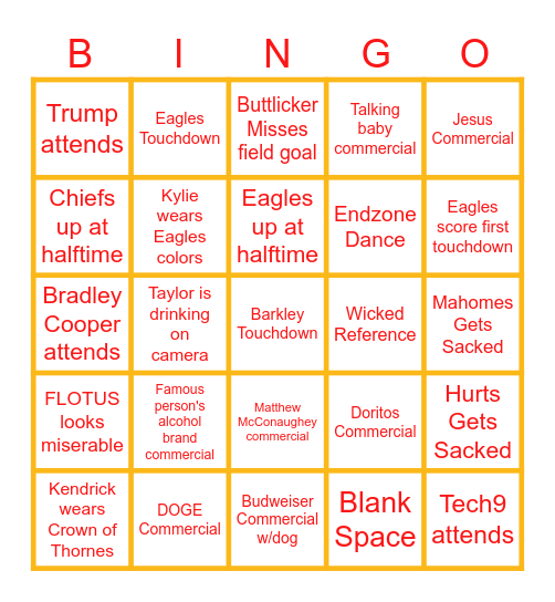 SUPER BOWL BINGO LIX Bingo Card