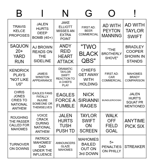 Super Bowl 59 BINGO! Bingo Card