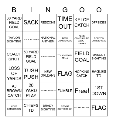 SUPER BOWL Bingo Card