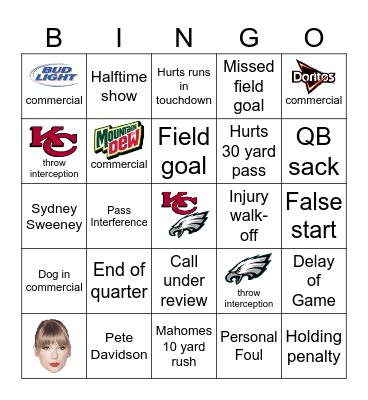 SUPERBOWL 2025 Bingo Card