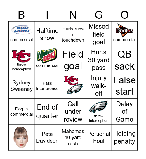 SUPERBOWL 2025 Bingo Card