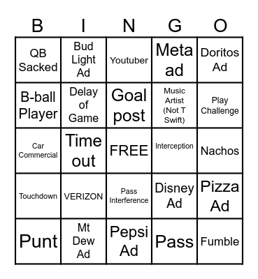 Super Bowl 59 Bingo Card