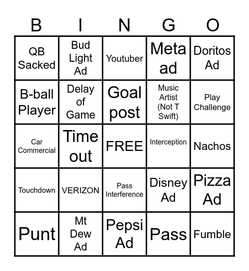 Super Bowl 59 Bingo Card
