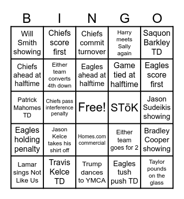 Super Bowl LIX Bingo Card