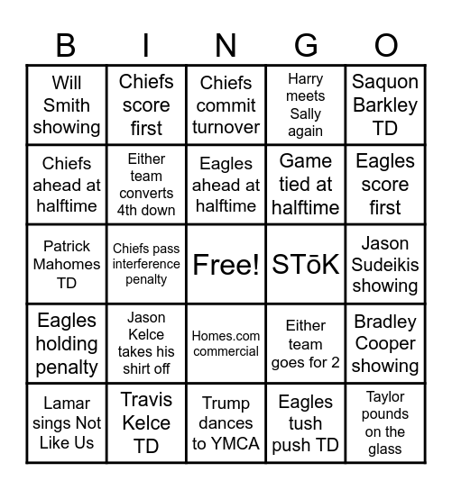 Super Bowl LIX Bingo Card