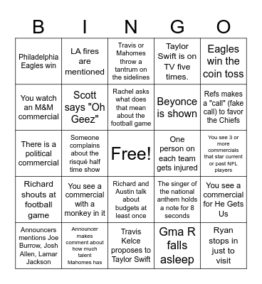 Super Bowl!! Bingo Card