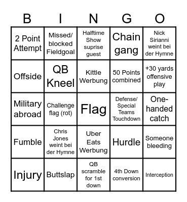Super Bowl LIX Bingo Card