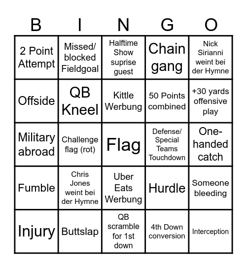 Super Bowl LIX Bingo Card