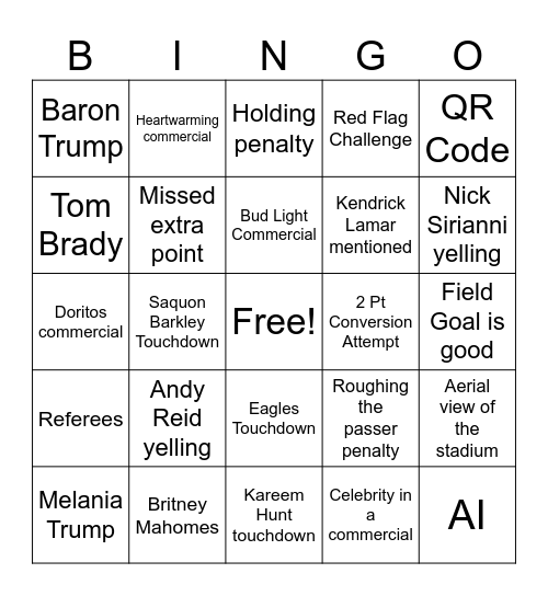 Super Bowl LIX Bingo Card
