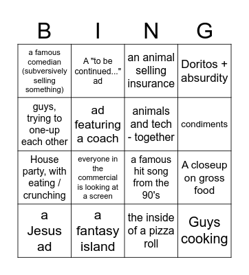 Commercial Culture Bingo Card