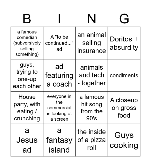 Commercial Culture Bingo Card