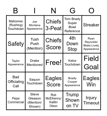 Super Bowl 59 Bingo Card