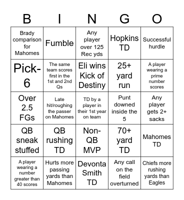 SUPER BOWL LIX Bingo Card