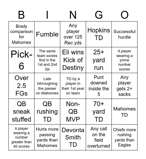 SUPER BOWL LIX Bingo Card