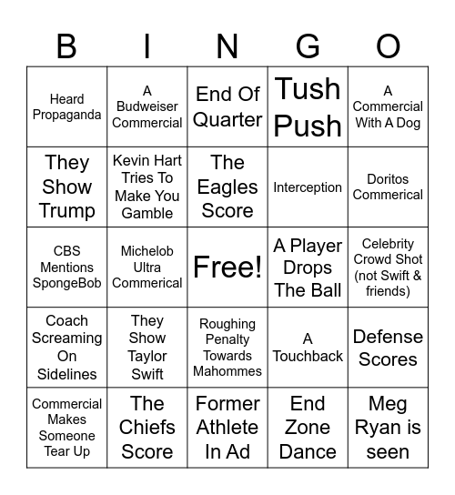 Super Bowl 2025 Bingo Card
