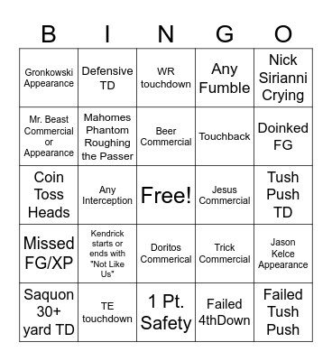 Super Bowl 59 Bingo Card