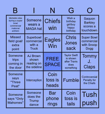 Totally Awesome Super Bowl BIngo Card