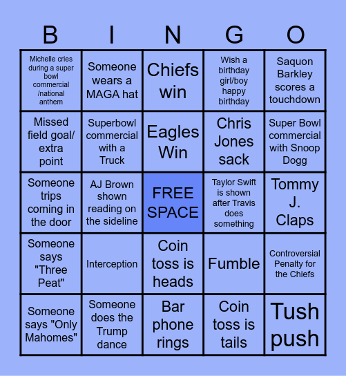 Totally Awesome Super Bowl BIngo Card