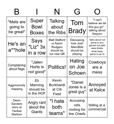 Super Bowl Bingo Card