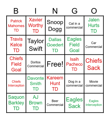 SUPER BOWL BINGO Card
