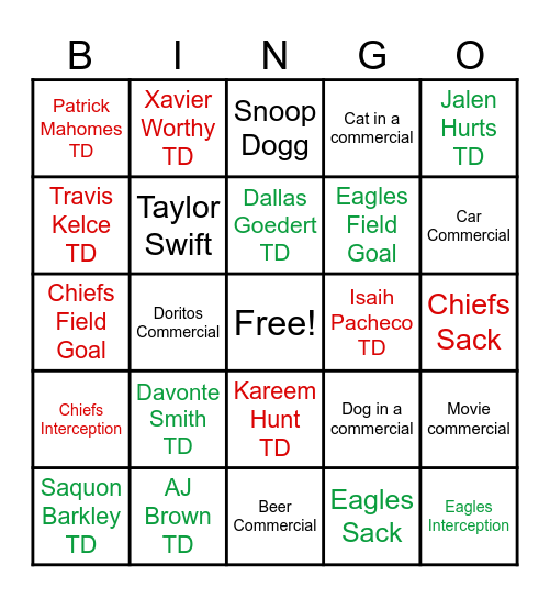 SUPER BOWL BINGO Card