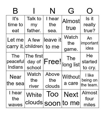 3rd 100 Words Bingo Card