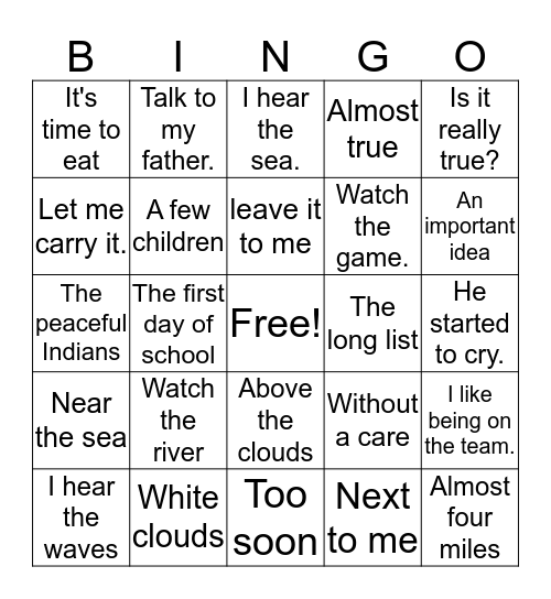 3rd 100 Words Bingo Card