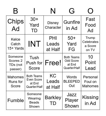 Super Bowl 2025 Bingo Card