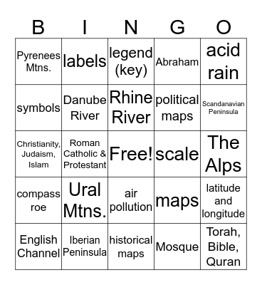 European Geography Bingo Card