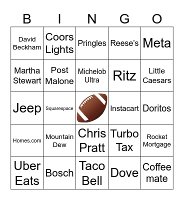 Super Bowl Commercial Bingo Card