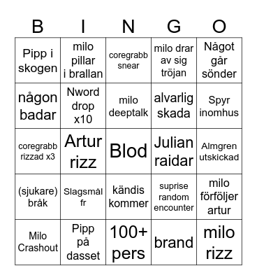 Oliver 18 fest Bingo Card