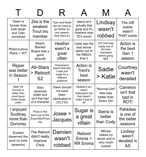 Jynx's Total Drama Takes Bingo (Neither hot nor cold) Bingo Card