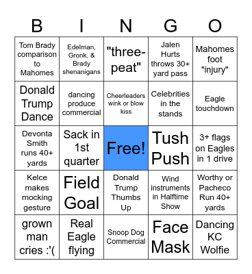 Superbowl Bingo Card