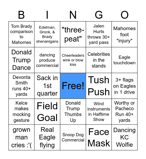 Superbowl Bingo Card