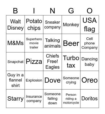 Salo Super Bowl Commercial Bingo Card