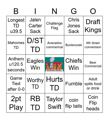 Super Bowl 59 Bingo Card