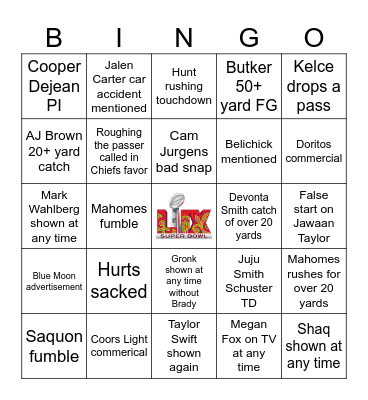 Super Bowl 2025 Bingo Card
