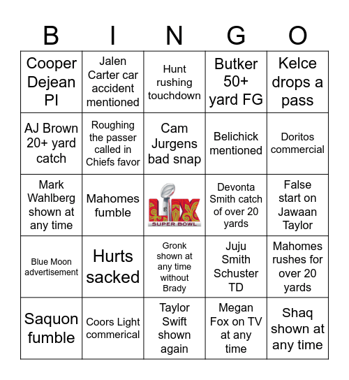 Super Bowl 2025 Bingo Card
