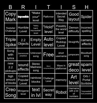 GD recent tab Bingo Card