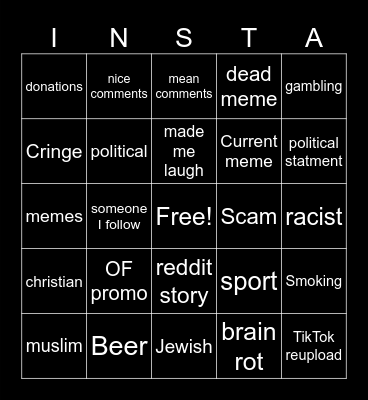 INSTAGRAM Bingo Card