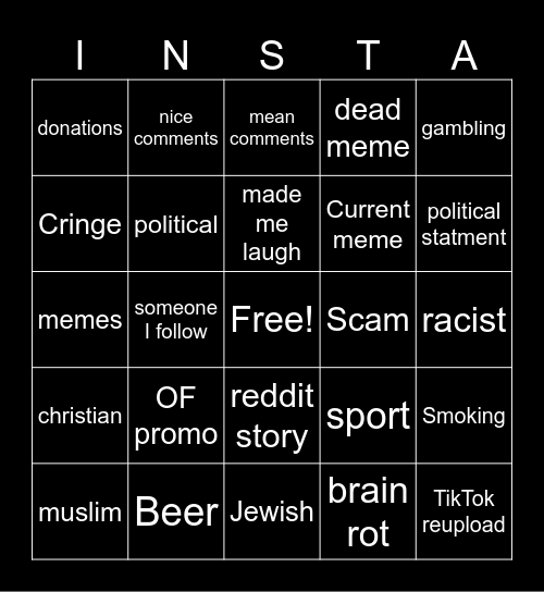 INSTAGRAM Bingo Card