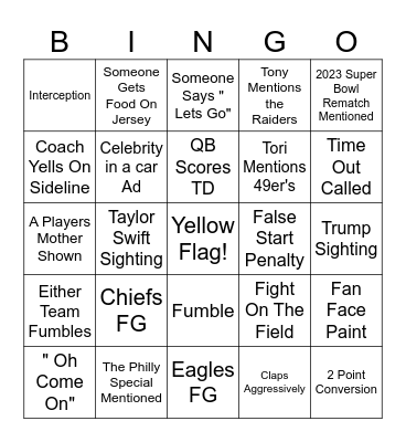 TNT Superbowl Bingo Card